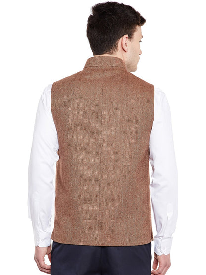 Wintage MenS Wool Blend Grandad Nehru Jacket Vest Waistcoat: Brown