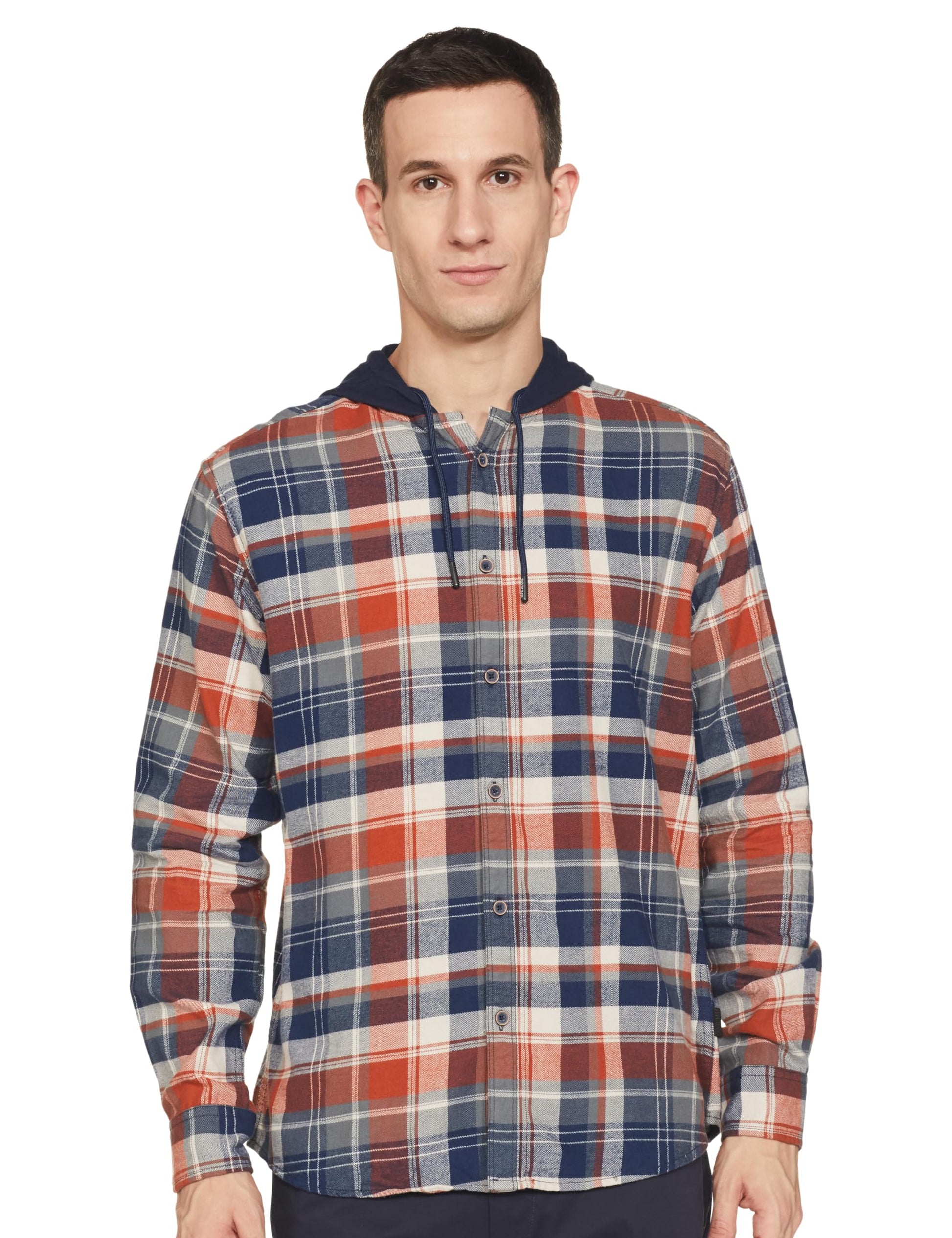 Pepe Jeans MenS Checkered Regular Fit Shirt (Pm308546_Rust Brown_Red And Blue