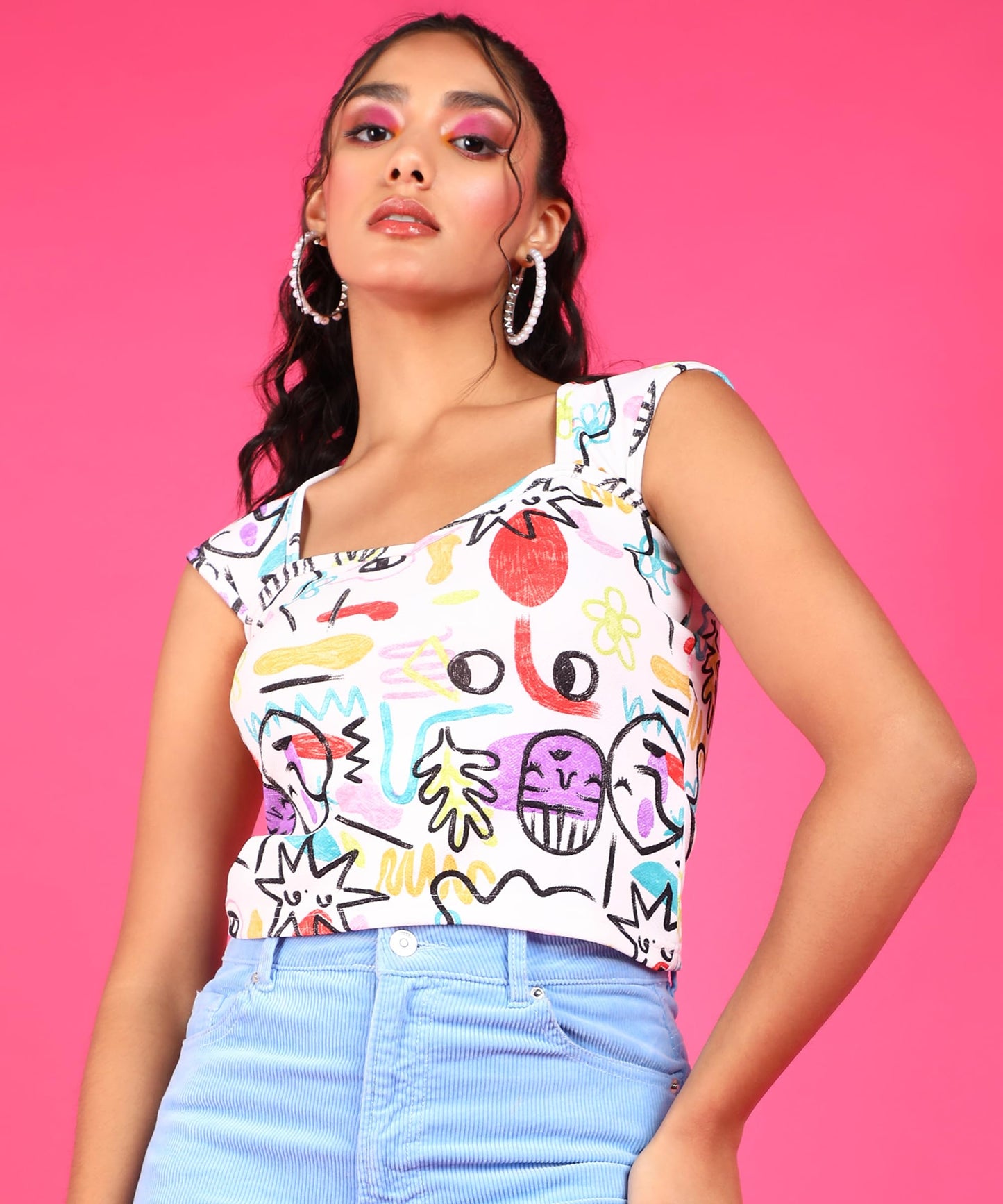 POPWINGS Casual Crush Design Sweetheart Neck Sleeveless Tops for Women || Latest Stylish Western Tops for Women || Summer Women