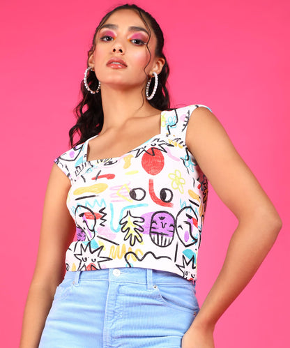 POPWINGS Casual Crush Design Sweetheart Neck Sleeveless Tops for Women || Latest Stylish Western Tops for Women || Summer Women