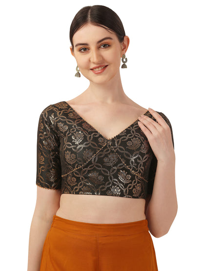 OOMPH! Womens Indian Ethnic Wear Designer Lace Work V Neck Half Sleeve Blouse for Saree or Lehnga and BlousePalazzos or Skirts