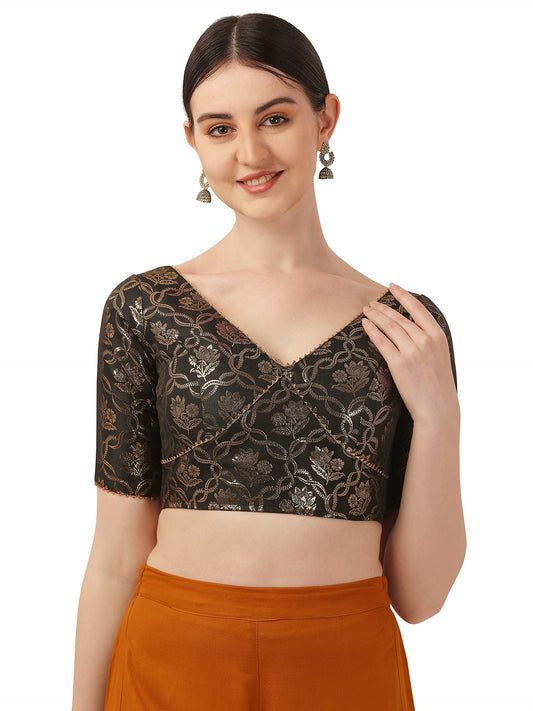 OOMPH! Womens Indian Ethnic Wear Designer Lace Work V Neck Half Sleeve Blouse for Saree or Lehnga and BlousePalazzos or Skirts