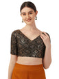 OOMPH! Womens Indian Ethnic Wear Designer Lace Work V Neck Half Sleeve Blouse for Saree or Lehnga and BlousePalazzos or Skirts