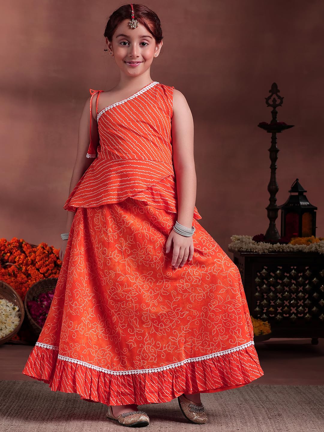 Libas Kids Girl'S Cotton Lehenga Set (90061K_Orange)
