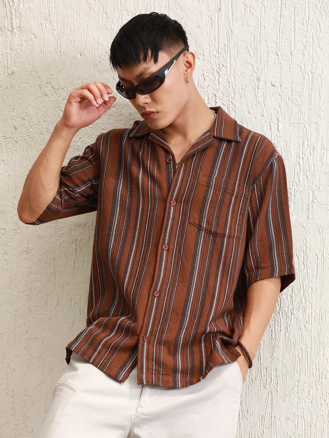 Hubberholme Multi Cotton Spread Collar Short Sleeves Striped Oversized Shirts