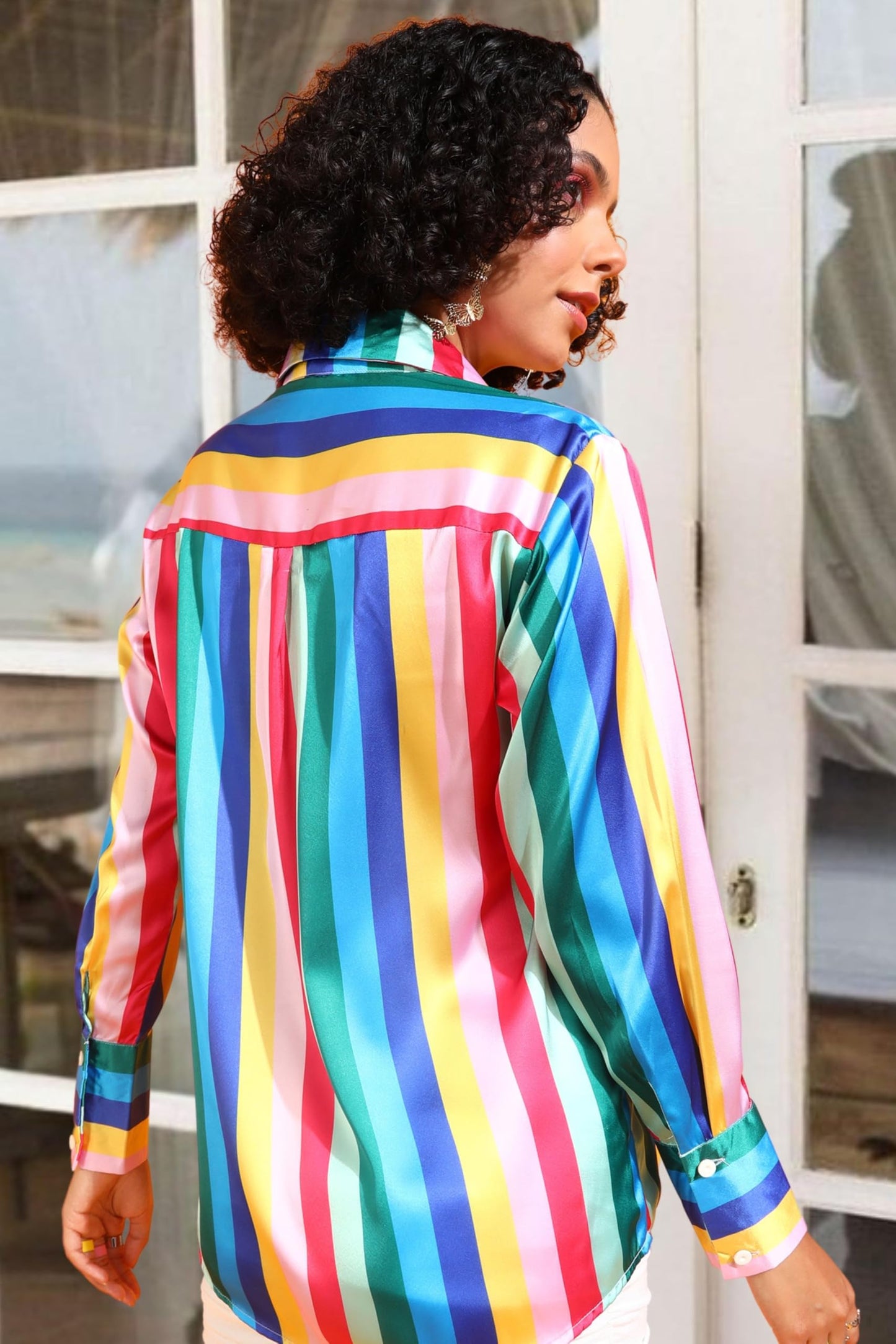 POPWINGS Printed Full-Sleeves Regular-Fit Satin Printed Shirt for Women Stylish Western Casual Wear