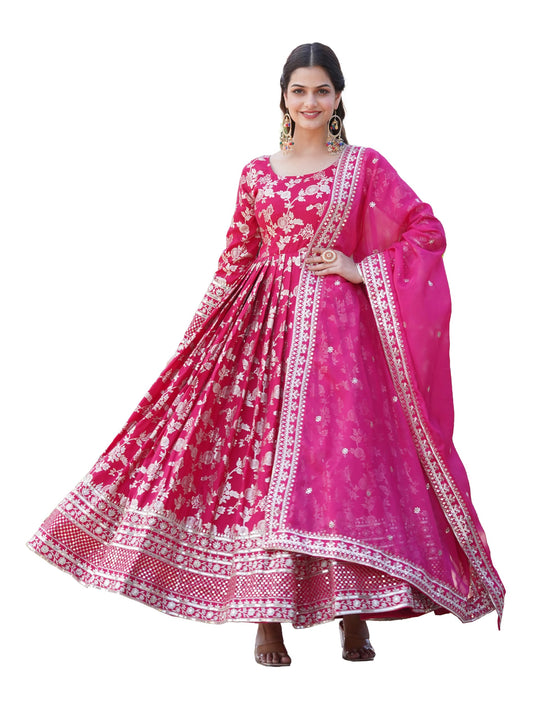 Fashion Basket Women's Georgette Silk Anarkali Kurta Set with Duptta for Women