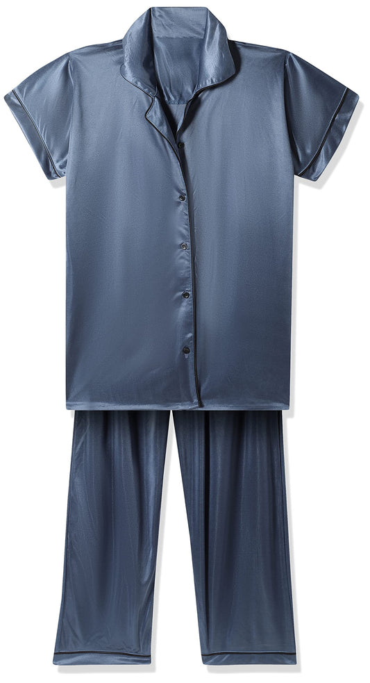 Clovia Womens Satin Casual Regular Pajama Set (NS1307P08M_Blue_M)