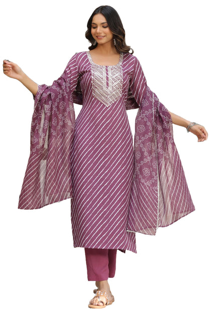 Gosriki WomenS Cotton Blend Straight Printed Kurta With Pant & Dupatta (Doremi-Wine-Nw-Gs_Xxl_Wine_Xx-Large)