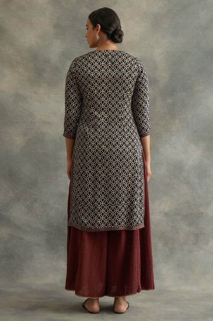 W for Woman Ajrakh Print Lustrous Satin Viscose Kurta for Women