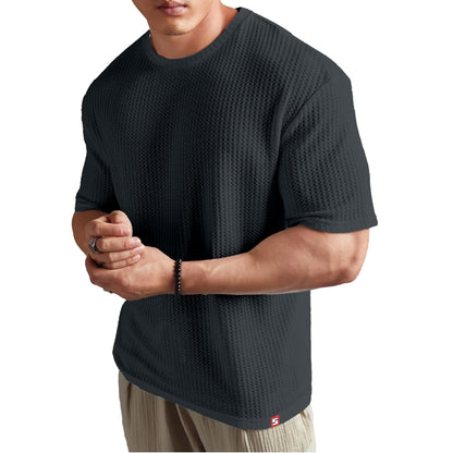 SHODOX Mens Solid Dotted Unique Design Oversized Tshirt for Men - Round Neck Loose Fit Drop Shoulder Mens T-Shirt