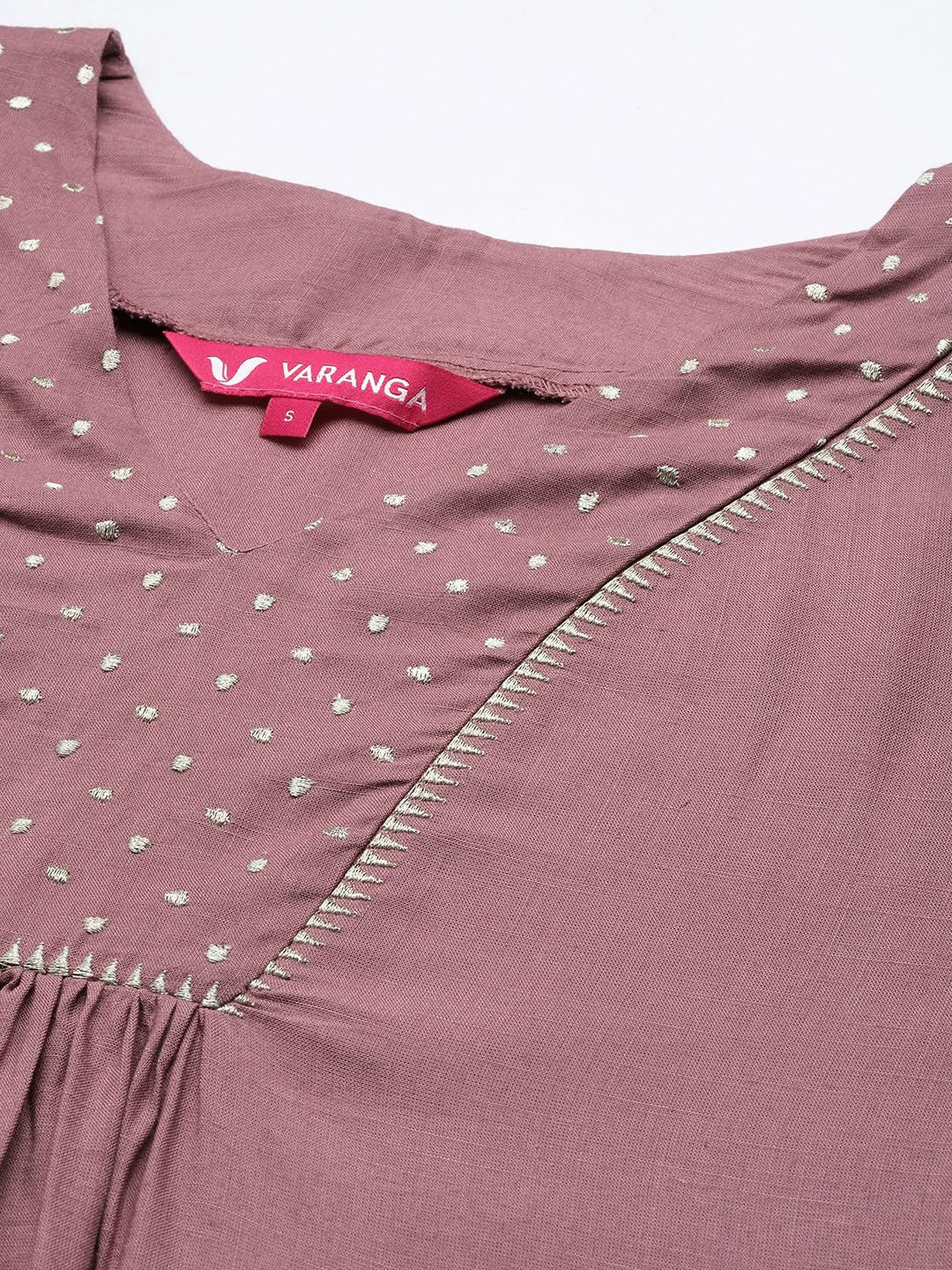 Varanga Mauve Embroidered A-Line Kurta with Palazzo and Dupatta