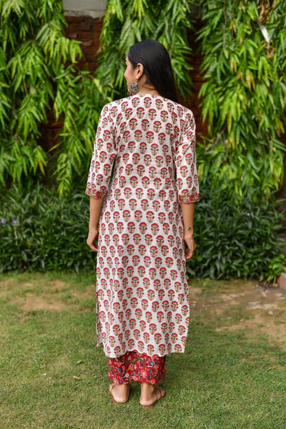 GoSriKi Women's Cotton Blend Straight Printed Kurta Set With Dupatta