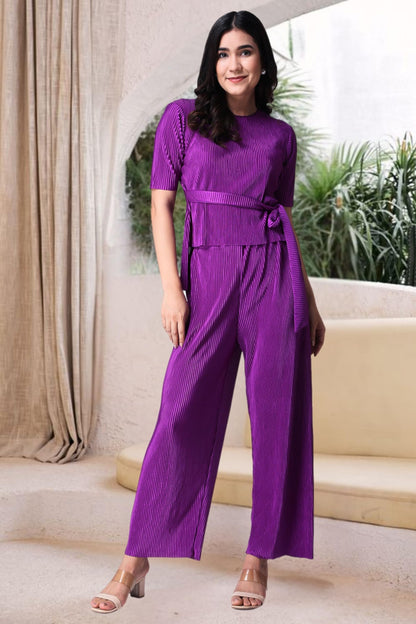 POPWINGS Casual Solid Wrinkle Co-ord Set for Women Stylish Western Co-Ord Set for Women | Co-ord Set for Summer | Top and Palazz