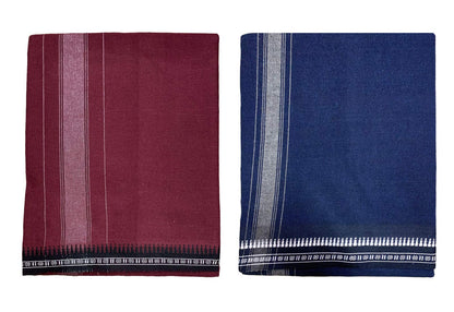 Prakasam Cotton Mens Colour Thalapathi Border Single Dhoti/Size1.28X2.00 Mtrs/Combo Pack Of 2 Dhoties