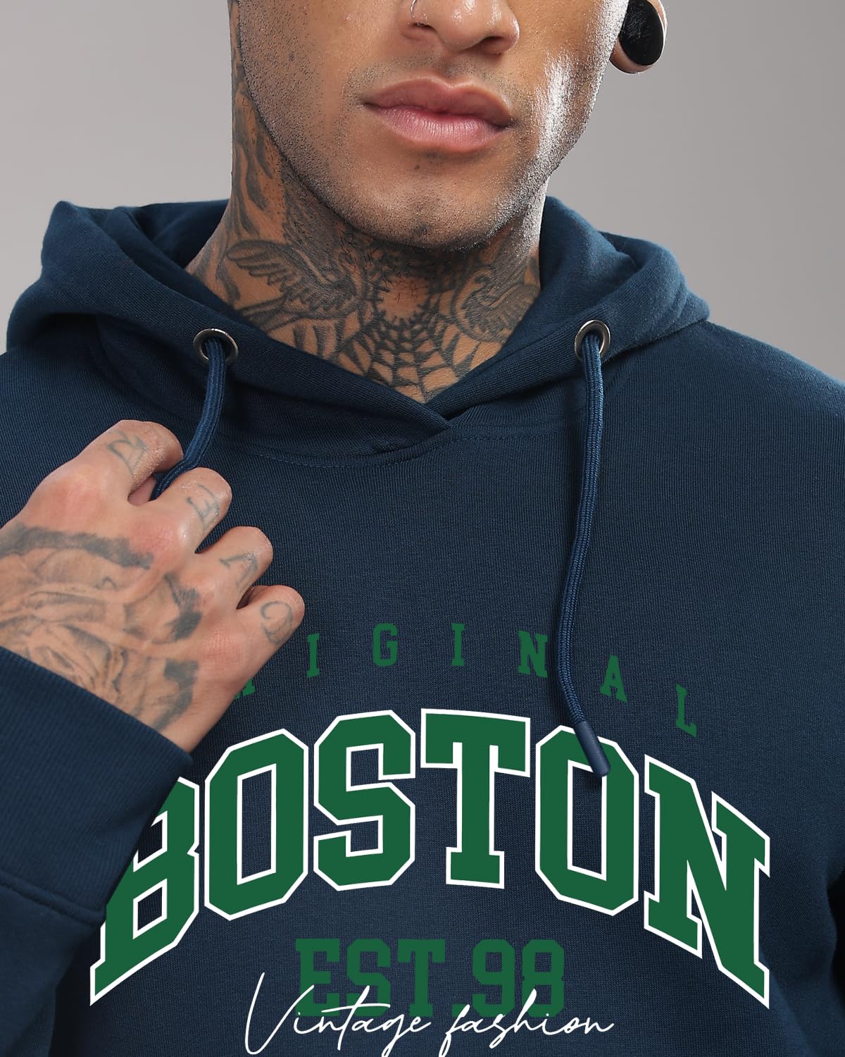 ADRO Men's Cotton Neck Hooded Sweatshirt (H24-BOST-SB_Teal