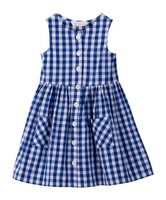 Y/d check  button through dress Blue