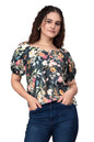 PATLANI Womens Dark Blue Floral Printrd Fullstitched Moss Top.