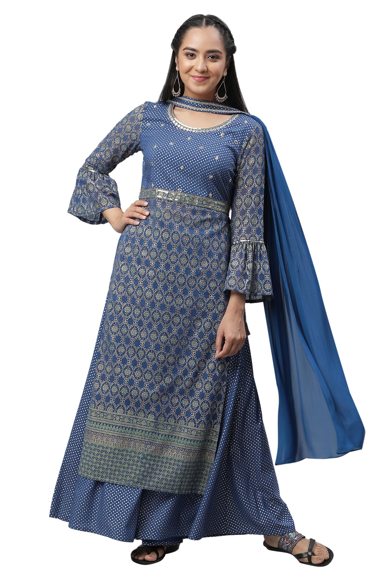 Aurelia WomenS Polyester Kurta-Palazzo-Dupatta (23Auas13830-507590_Bright Blue