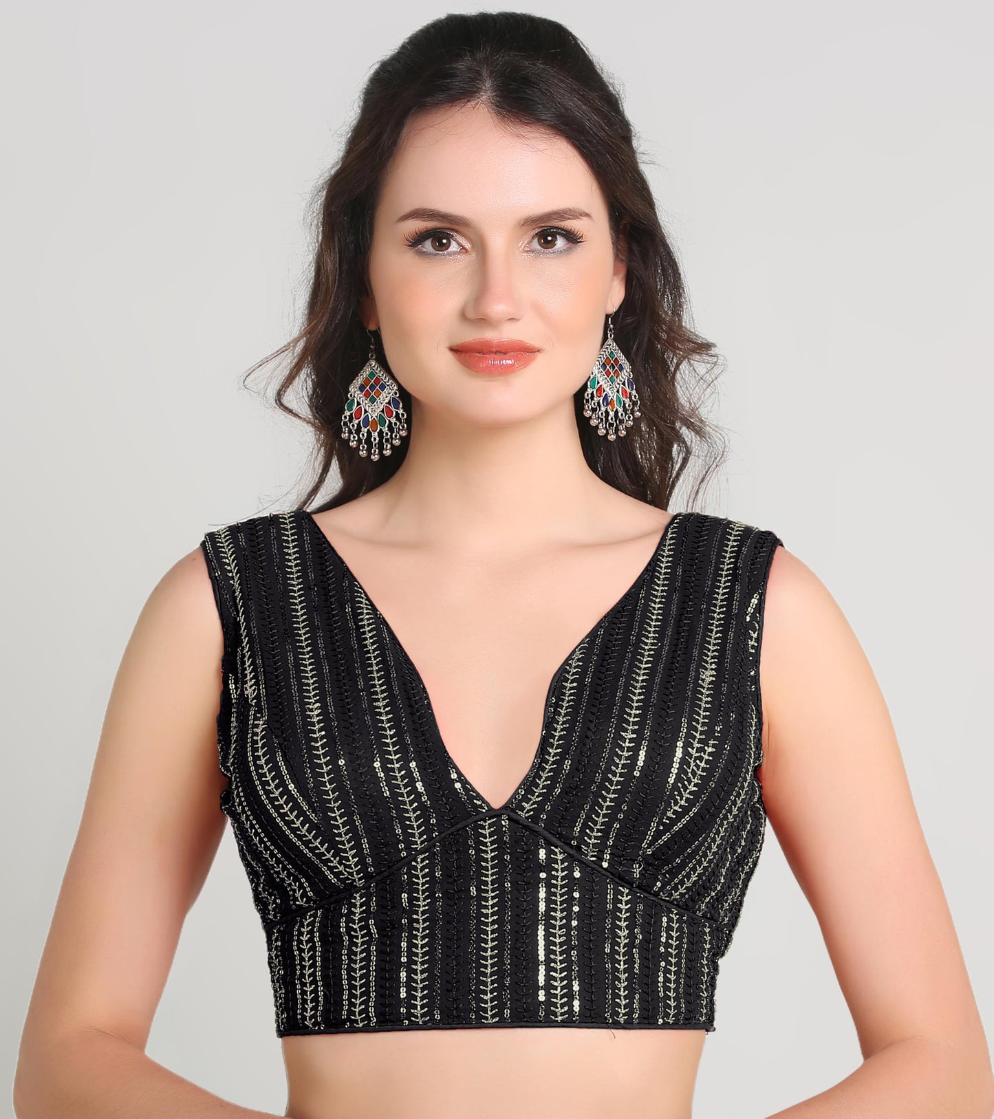 Pujia Mills WomenS Indian Ethnic Wear Sabyasachi Sequence With Dhaga Embroidered Zari Work Sweetheart Neck Blouse Sleeveless Re