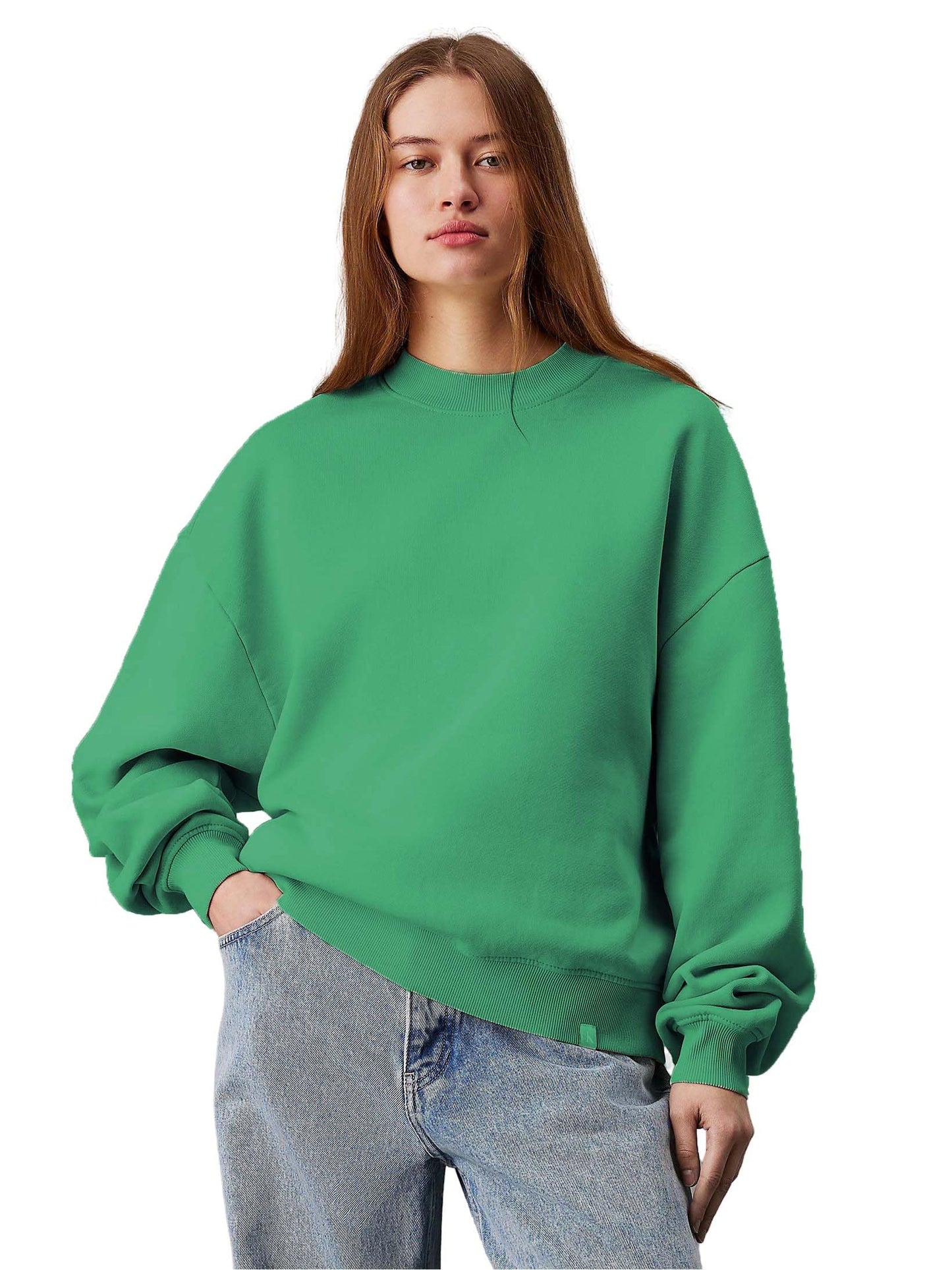 Kotty WomenS Fleece Sweatshirt Solid Pattern With Classic Round Neck(Green,Xl)