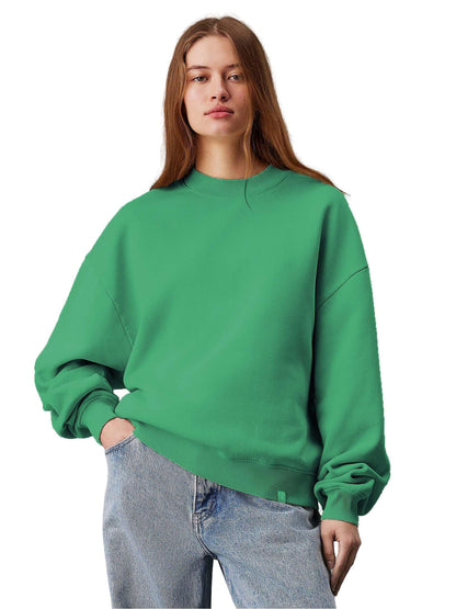 Kotty WomenS Fleece Sweatshirt Solid Pattern With Classic Round Neck(Green,Xl)