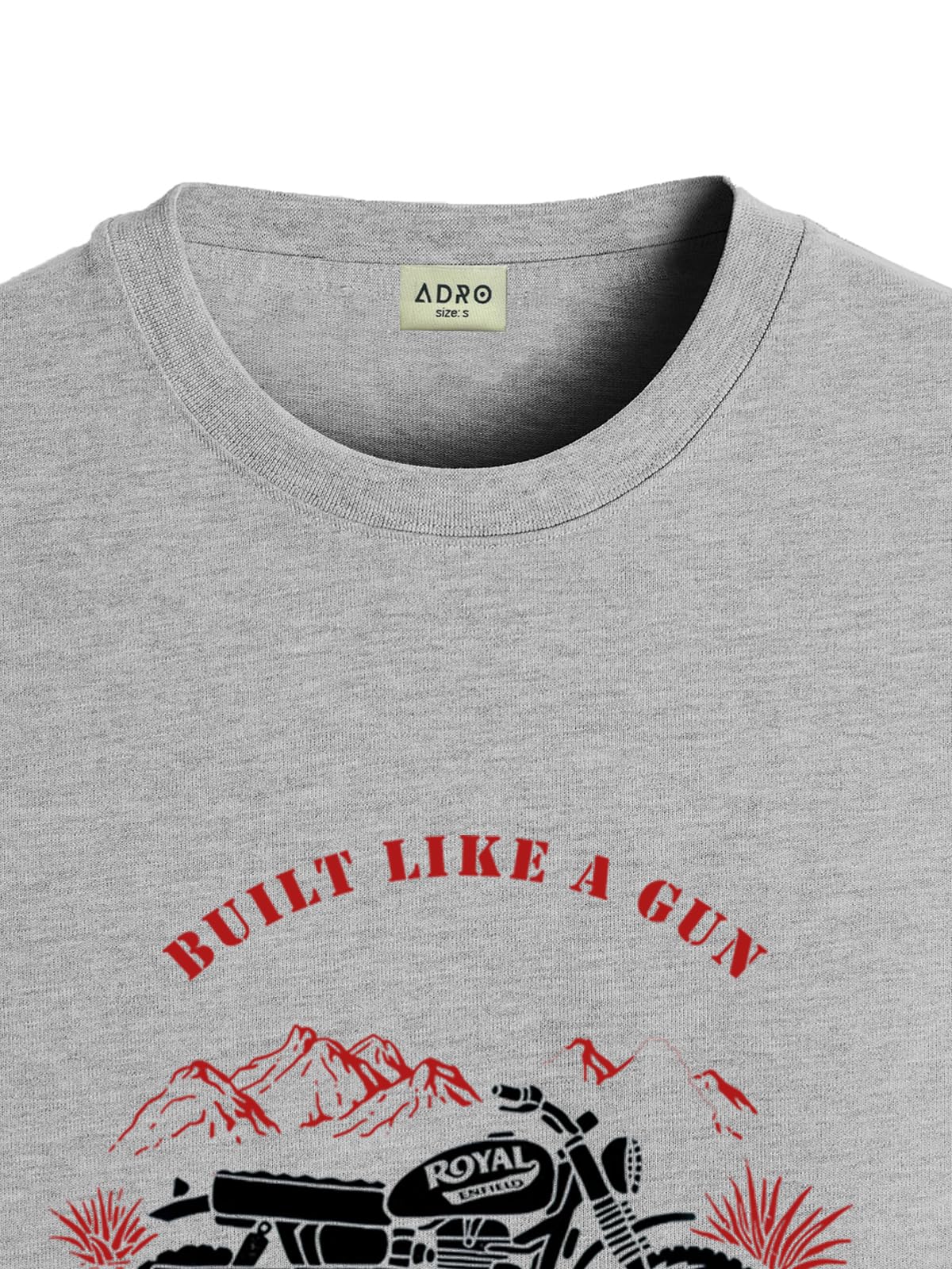 ADRO Men's Royal Bike Design Printed 100% Cotton T-Shirt - Regular Fit, Printed T-Shirts for Men (RN24-RYL-GR_Grey)