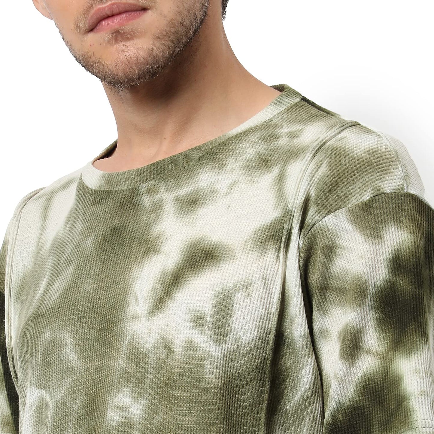 Campus Sutra Mens Green Tie-Dye Regular Fit Co-Ords for Winter Wear | Half Sleeve Shirt | Collared Neck | Shorts | Textured Clo