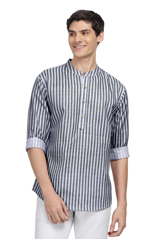 Be Active MenS Stripes Cotton Blend Short Kurta With Mandarin Collar || Short Kurta For Men Cotton || Stylish Short Kurta || Sh