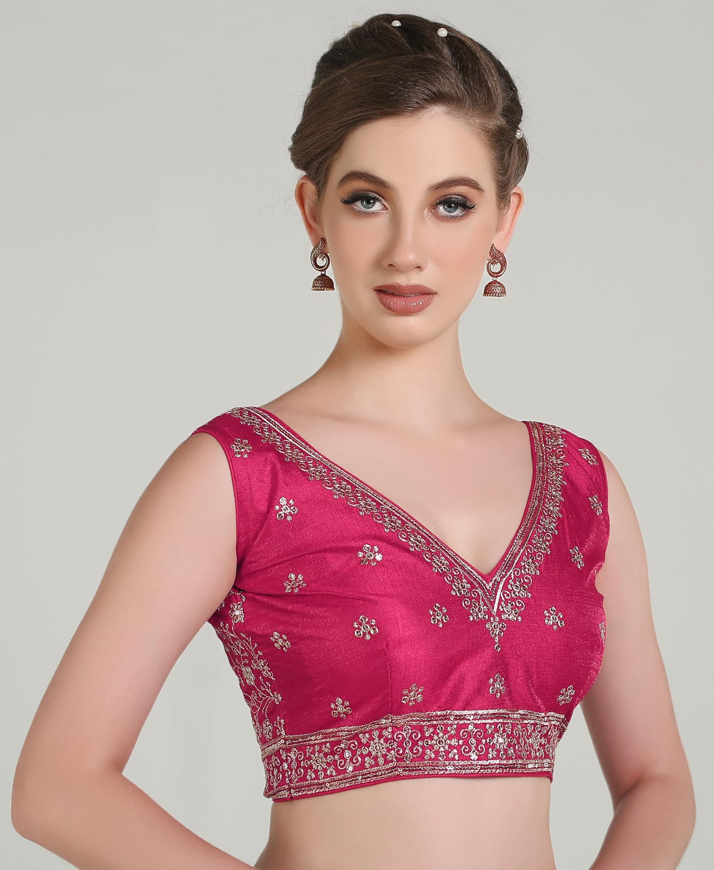Pujia Mills WomenS Indian Ethnic Wear Designer Gold Zari Embroidery With Sequence Work V Neck Sleeveless Readymade Back Side Wo