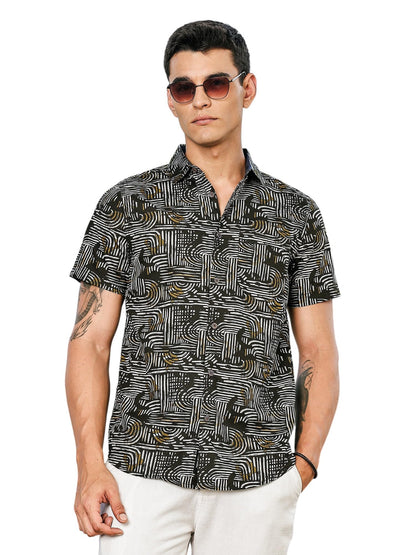 Thomas Scott Mens | All Over Printed | Spread Collar | 100% Cotton | Short Sleeve | Shirts for Men (Available in Plus Size)