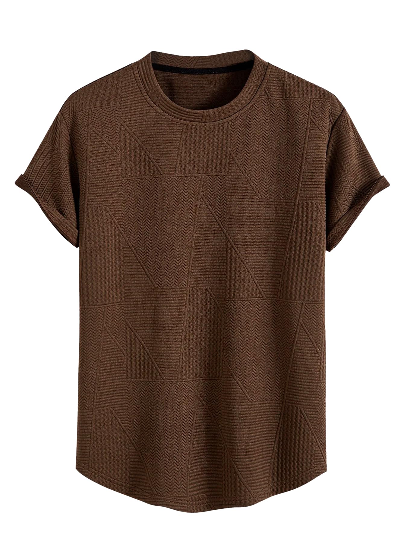 Greciilooks T Shirt For Men Cotton | Textured Oversized Fit Man T-Shirt | Round Neck Half Sleeve Men T-ShirtS Brown