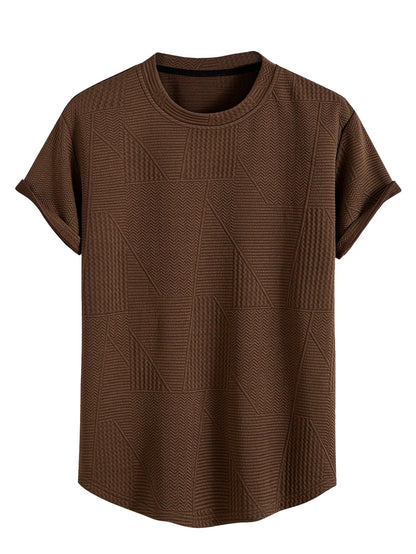 Greciilooks T Shirt For Men Cotton | Textured Oversized Fit Man T-Shirt | Round Neck Half Sleeve Men T-ShirtS Brown