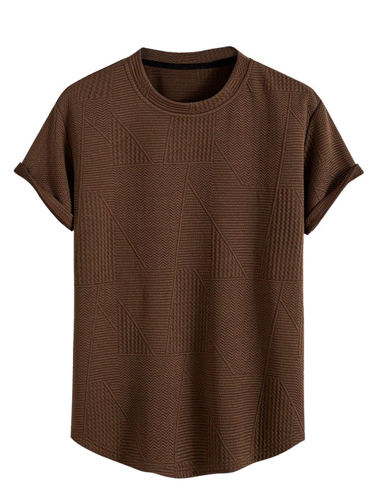 Greciilooks T Shirt For Men Cotton | Textured Oversized Fit Man T-Shirt | Round Neck Half Sleeve Men T-ShirtS Brown