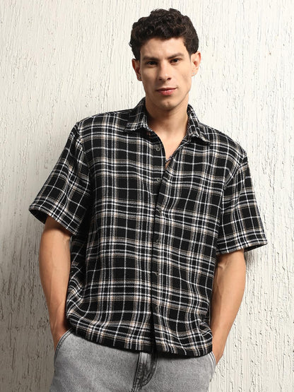 Hubberholme Men Summer Cotton Spread Collar Short Sleeves Oversized Casual Shirt 35