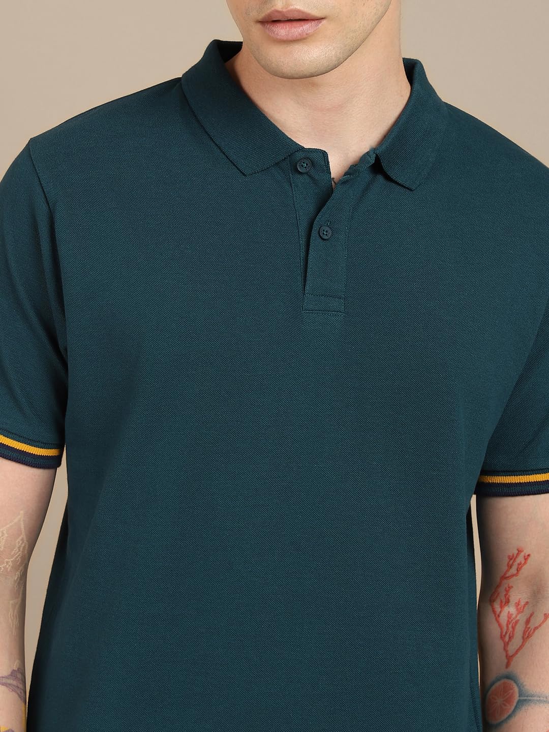 Dennis Lingo Mens Cotton Teal Solid Polo Neck T-Shirt