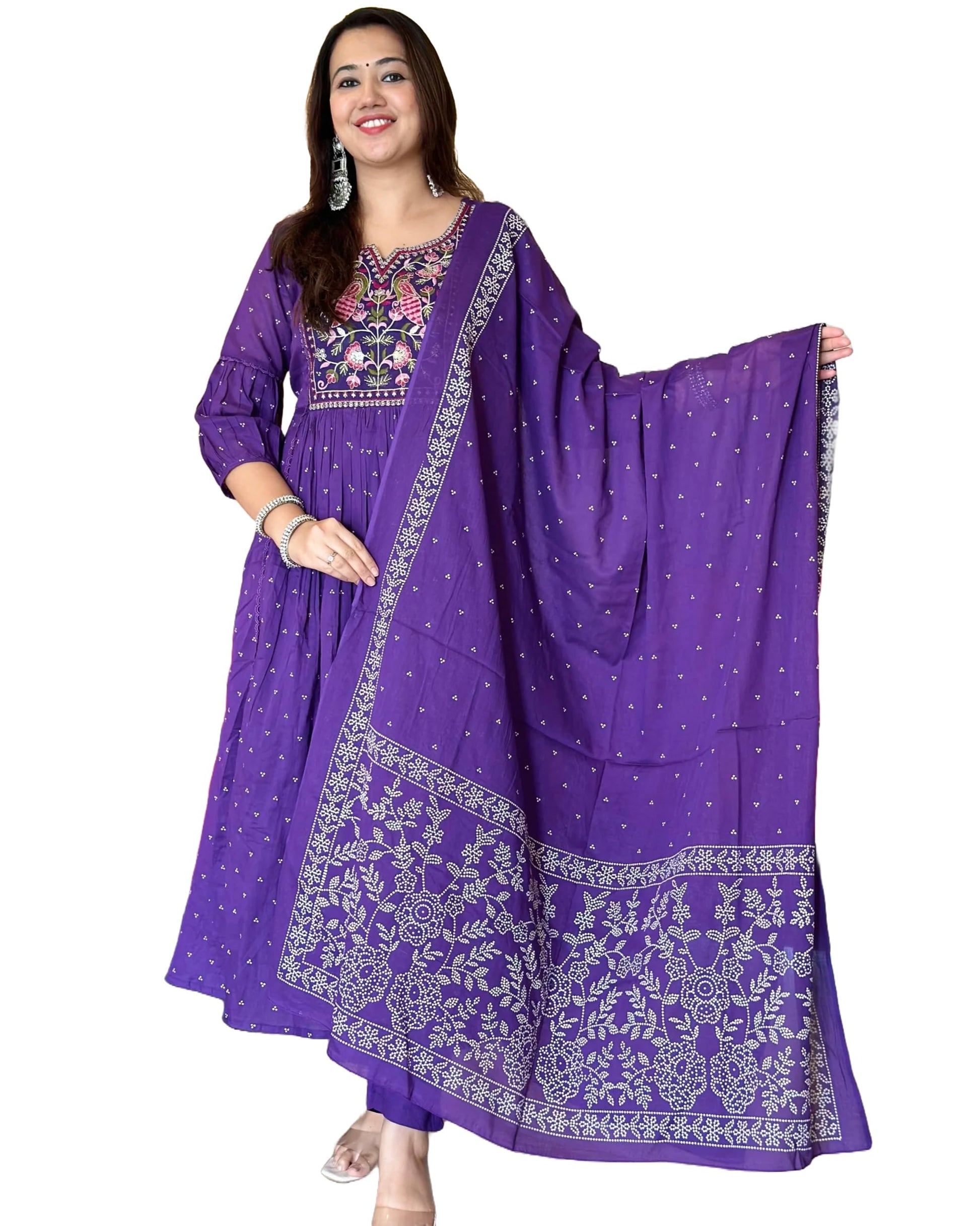 ANNI DESIGNER Womens Rayon Viscose Printed Anarkali Kurta with Pant & Dupatta (Kanota Blue-VKS01_L_Blue_Large)