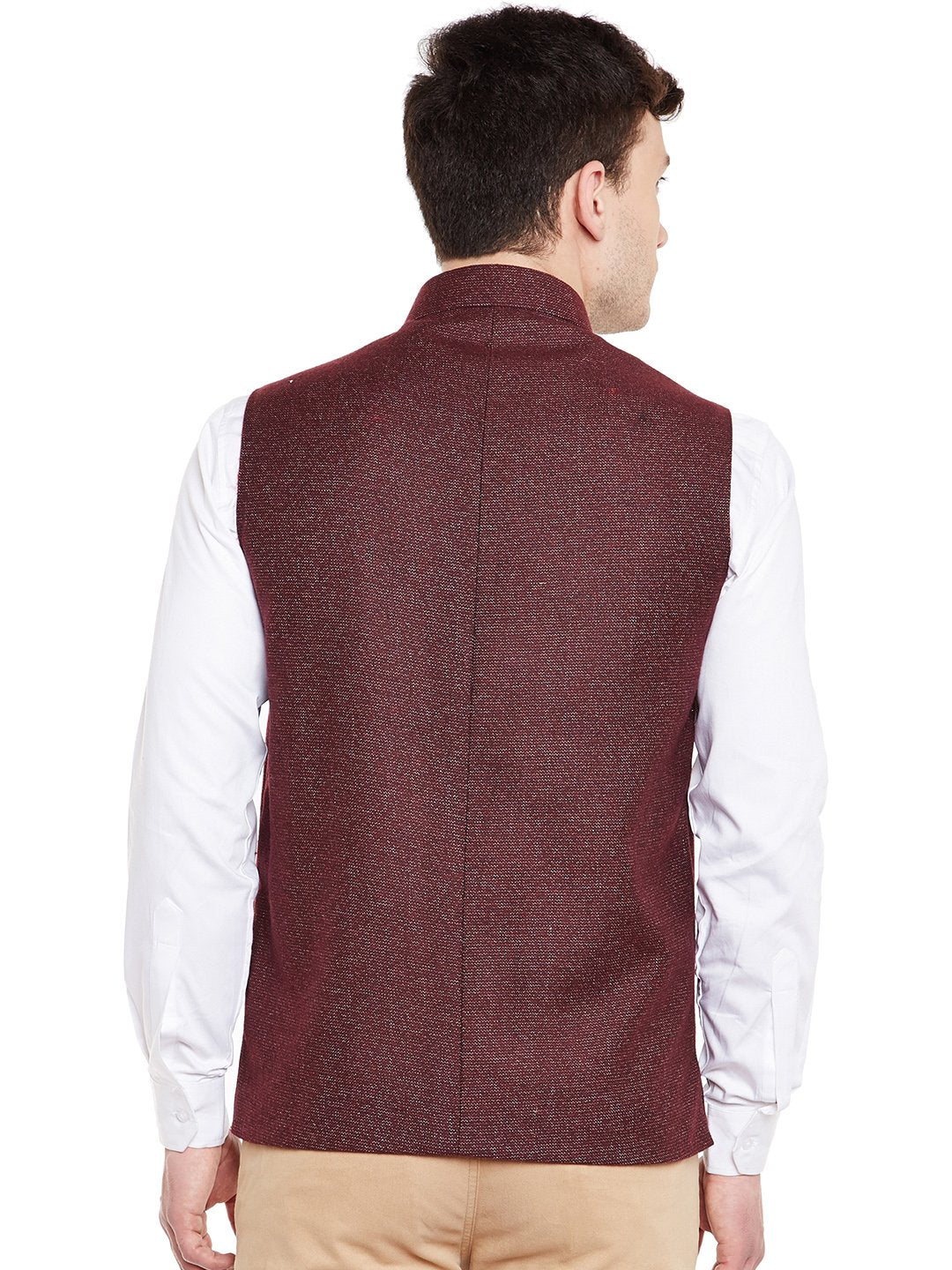 WINTAGE Mens Wool Blend Grandad Nehru Jacket Vest Waistcoat: Dark Maroon