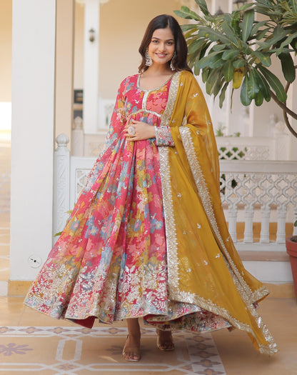 Fashion Basket Georgette Anarkali Kurta For Women Pink