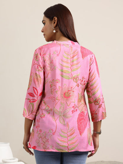 Libas WomenS Silk Blend Printed Regular Tunic Shirt (98192 Pink