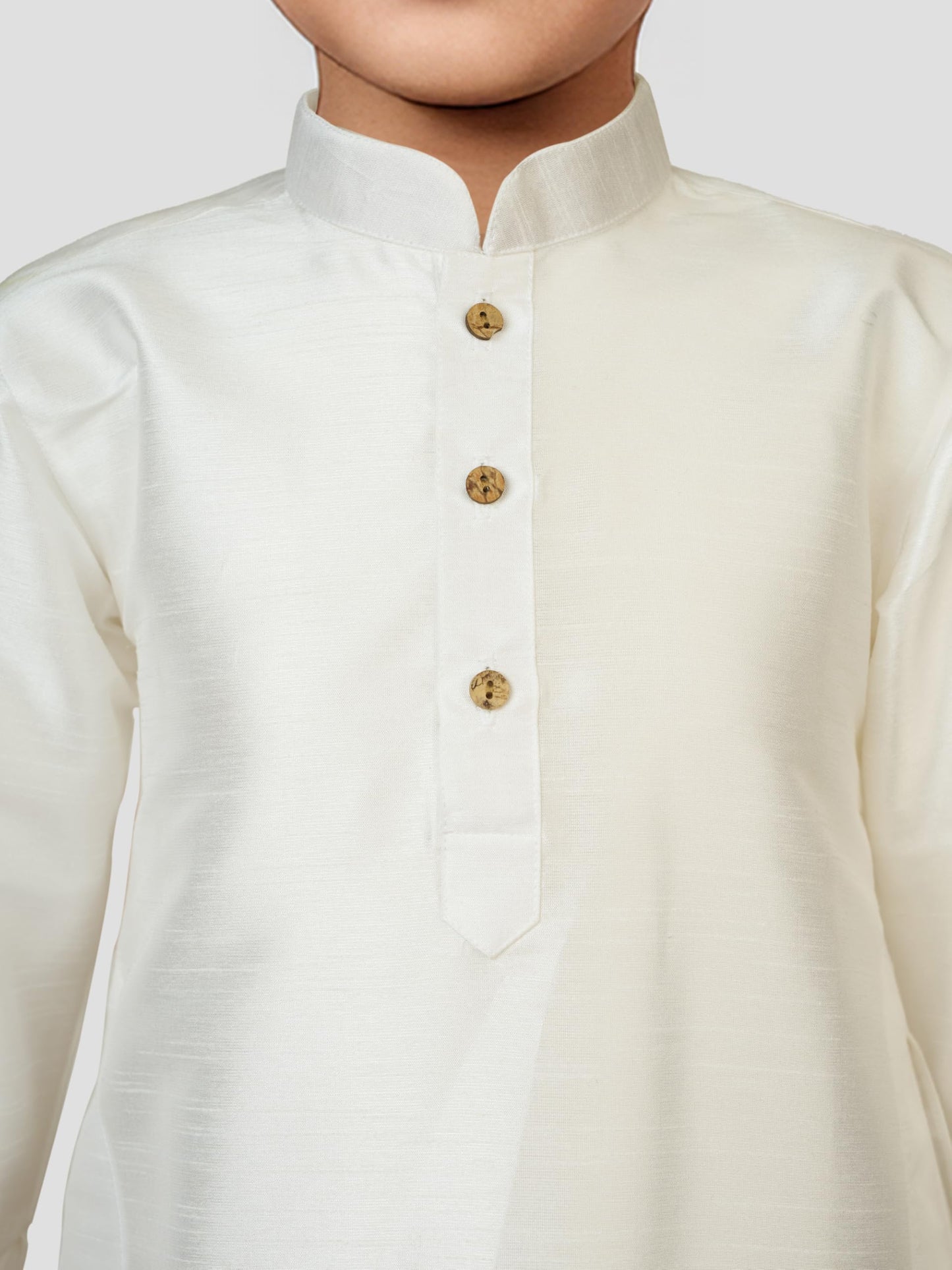 Vastramay Boys White Rose Gold Silk Blend Kurta Dhoti Set - Traditional Ethnic Wear