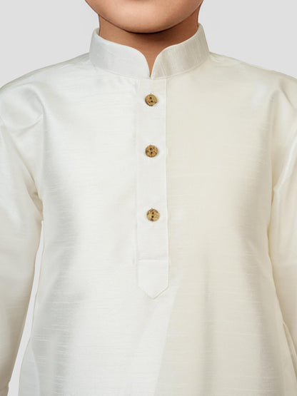 Vastramay Boys White Rose Gold Silk Blend Kurta Dhoti Set - Traditional Ethnic Wear