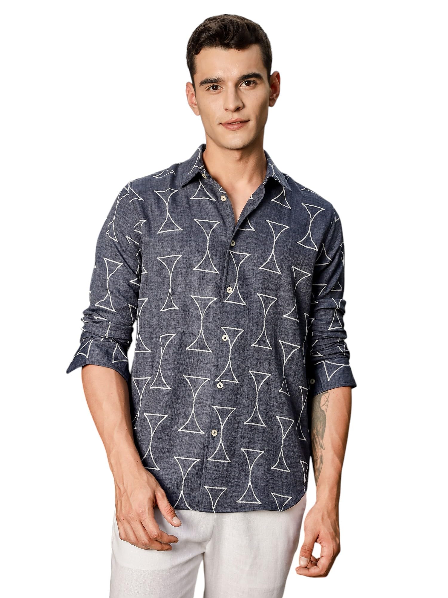 Thomas Scott Premium Embroideried Long Sleeve Casual Shirt for Men Navy