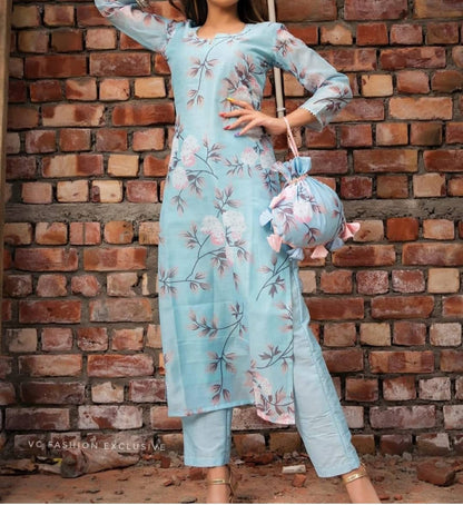 ANNI DESIGNER Women's Cotton Blend Printed Straight Kurta with Pant & Dupatta (Itta VAR1)