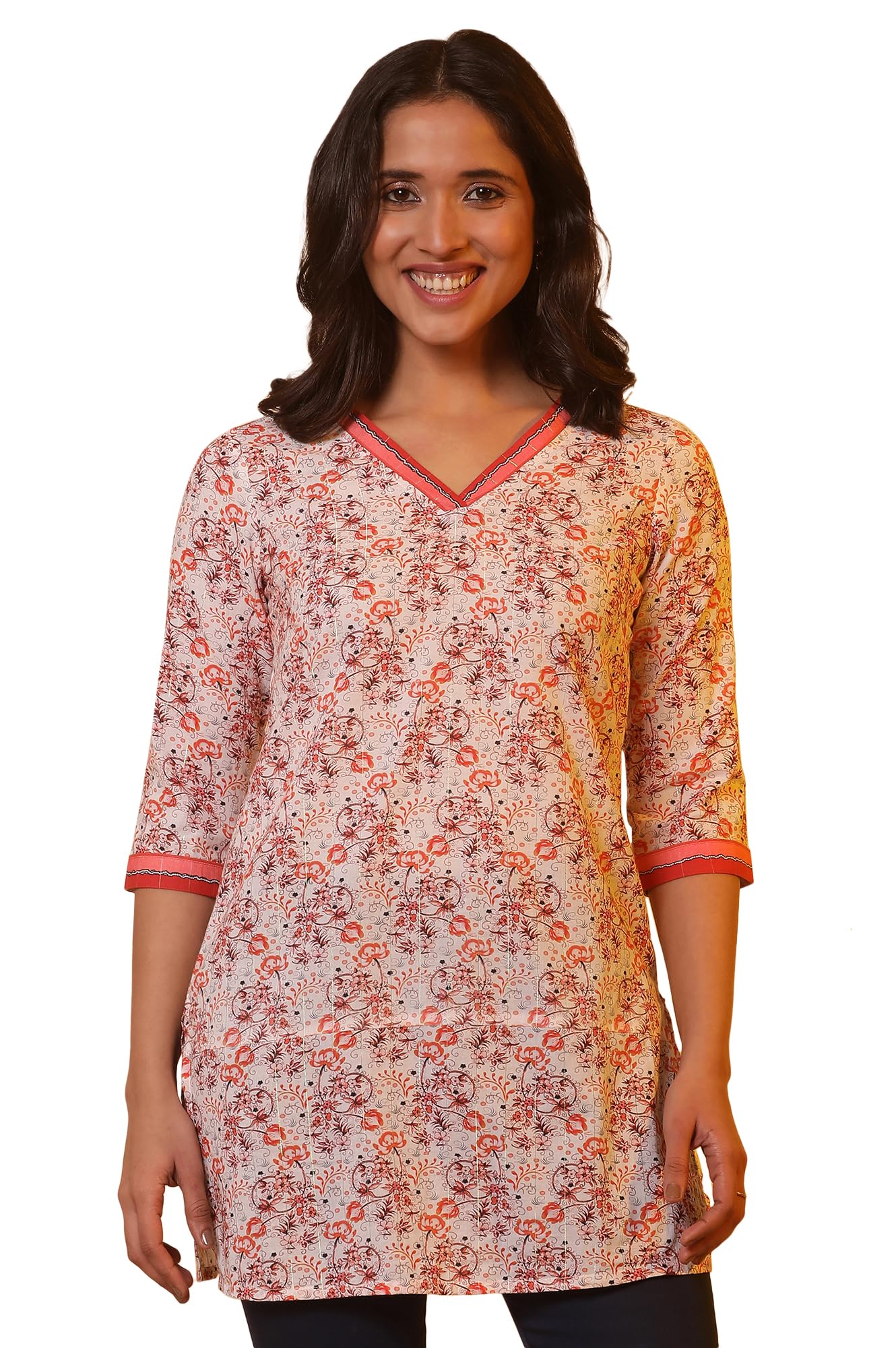 Aurelia Women Off White Floral Print Cotton Straight Kurti_24FEA30416_2XL