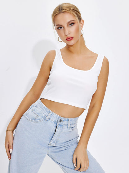 Shasmi Womens & Girls Solid Ribbed Square Neck Collarless Sleeveless Slim Fit Simplicity Tank Tops (Pack of 2) (TOP 36 White N