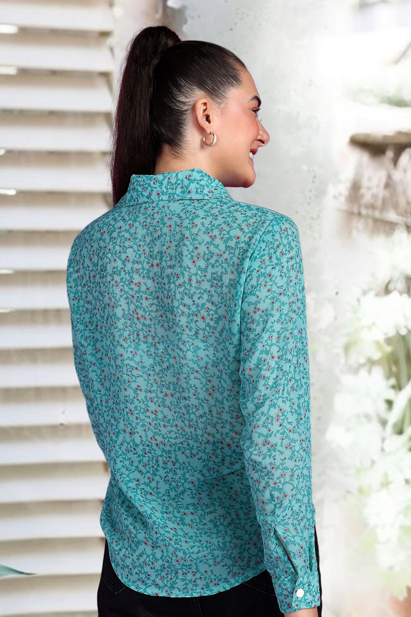 POPWINGS Printed Full-Sleeves Regular-Fit Polyester Printed Shirt for Women Stylish Western Casual Wear