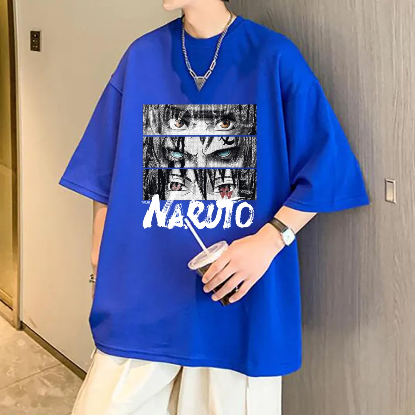 Thalasi Oversized Naruto T-Shirt For Men: Blue, Loose Fit, Anime Graphic | Rock Your Inner Ninja (Like Boho & Korean Style Tees)