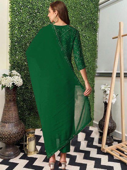GoSriKi Printed Viscose Rayon Kurta Set for Women - Medium, Green, Model TURAE-RED-GS