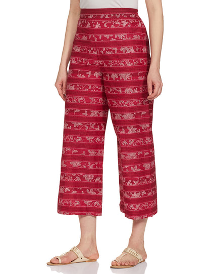Aurelia WomenS Floral Printed Cotton Red Palazzo Ethnic Bottomwear